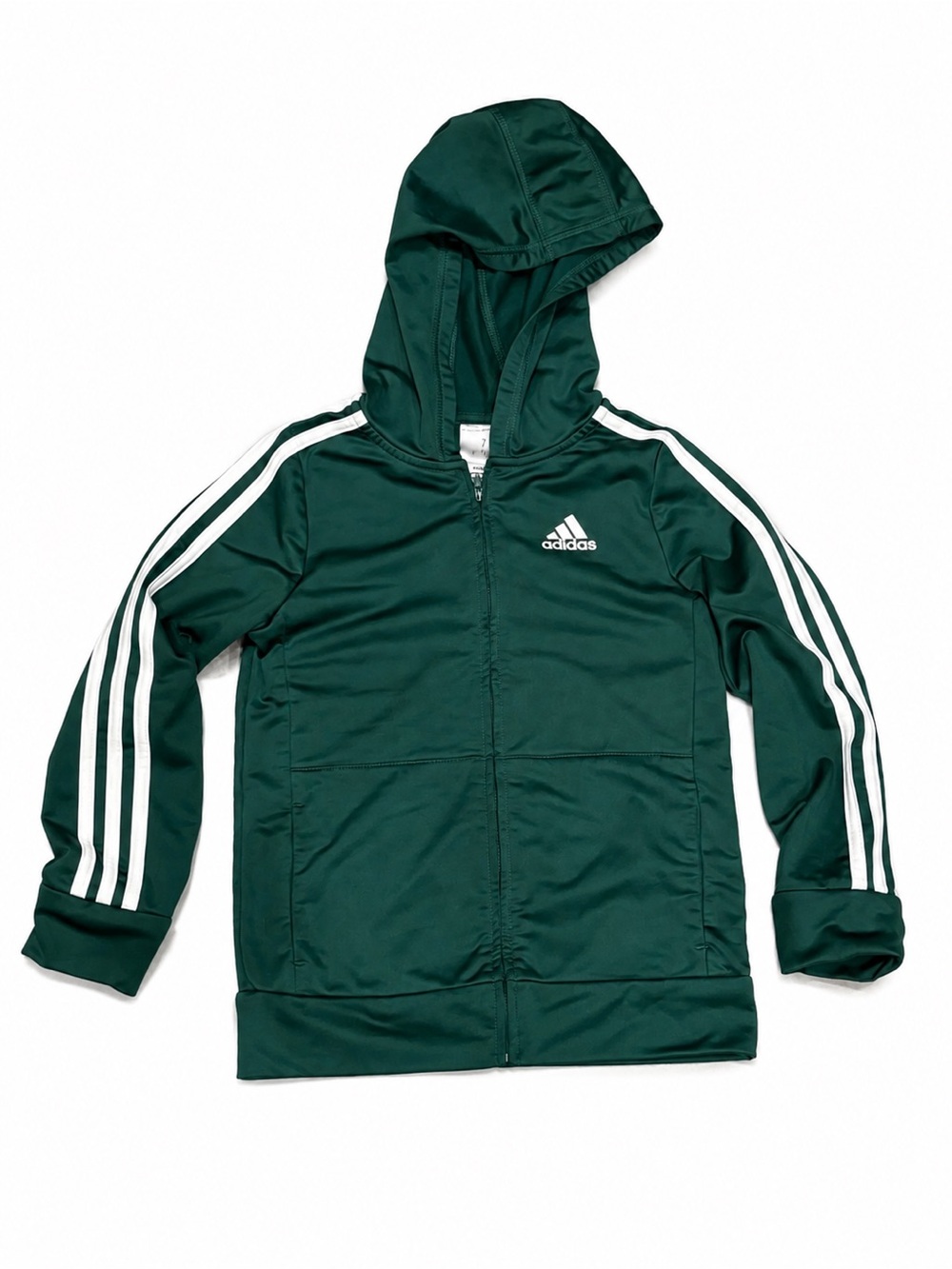 adidas Dark Green Hooded Track Jacket with White Stripes
